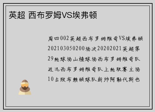 英超 西布罗姆VS埃弗顿
